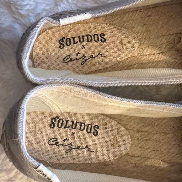 Soludos x Ceizer Gray Chambray Embroidered Let's Fly Away Espadrilles Size 9 - Picture 5 of 11